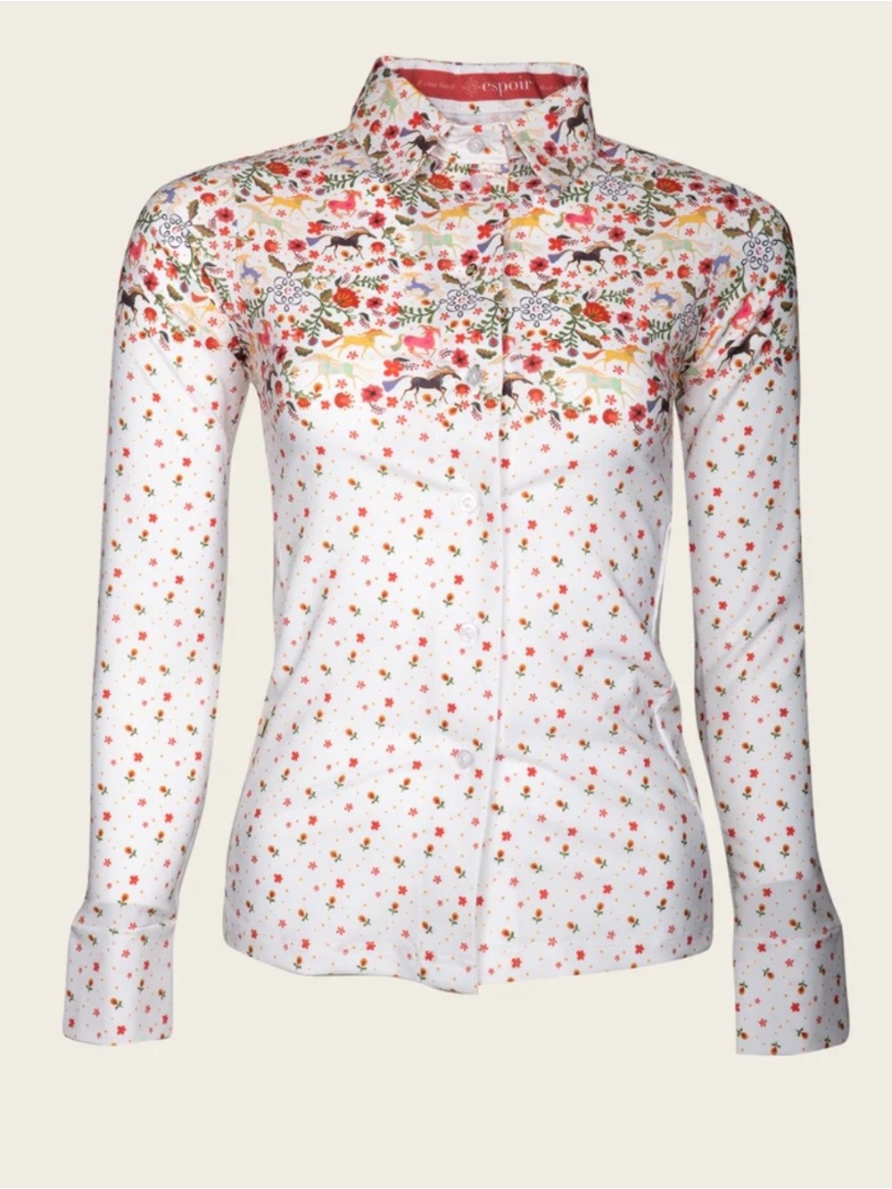 JOIE Colorful Horses Flowers  Equestrian Button Up Shirt From ESPOIR S